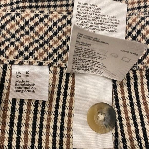 H&M Divided Side Button Plaid Cotton Hounds Tooth Skirt Size 10 - Picture 4 of 7